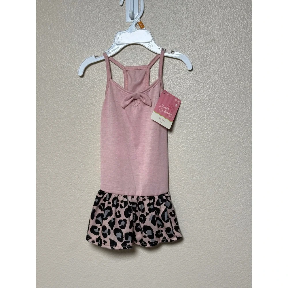 Pink Cabana Co Pink Leopard Print Dog Dress Medium NWT Racerback Bow Accent